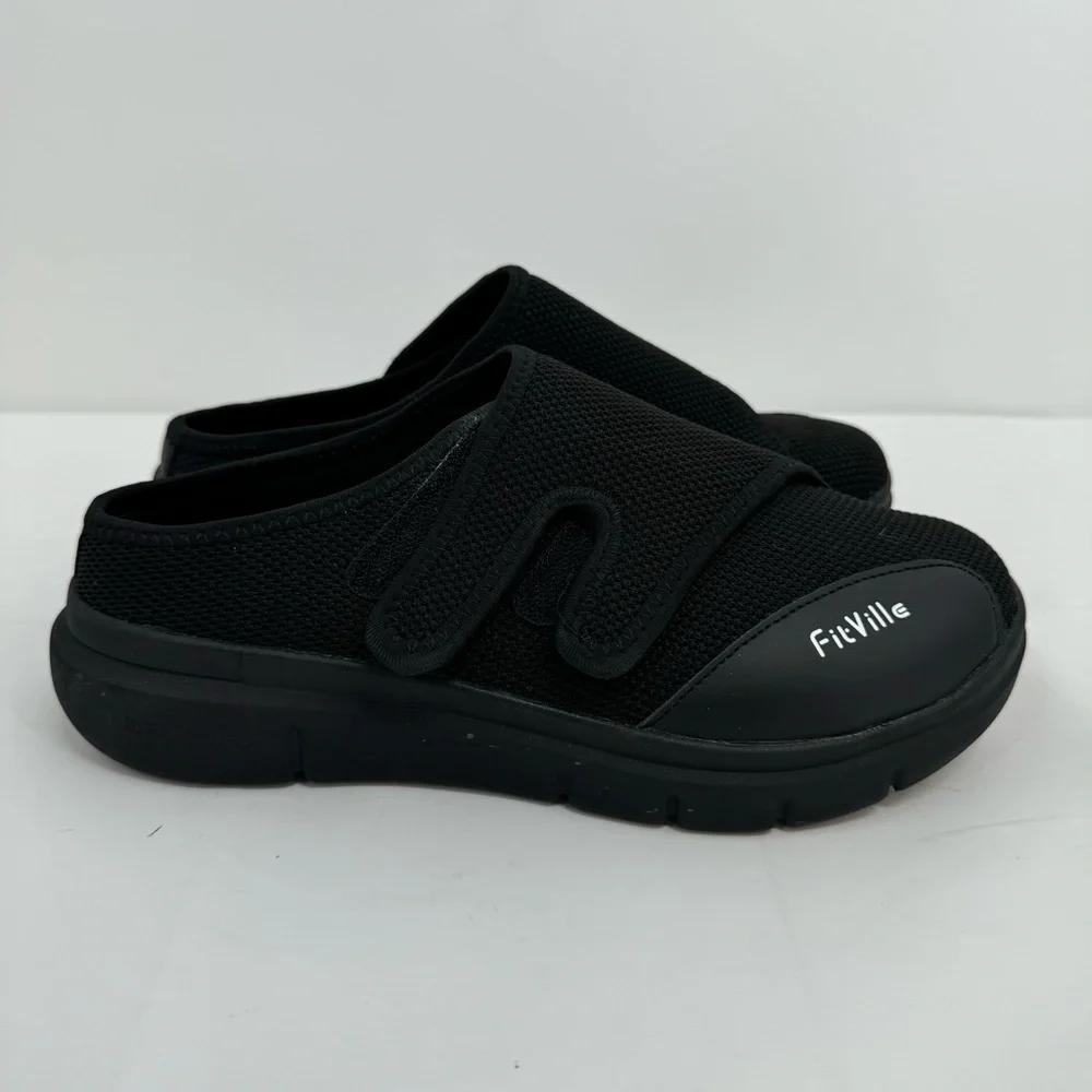 FitVille Men's 9 Diabetic Shoes Slip-On Adjustable Clogs Mules for Swollen Feet